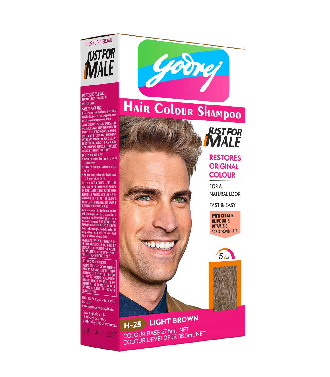 Yodrej Men Shampoo-In Hair Colour Light Brown (H-25)
