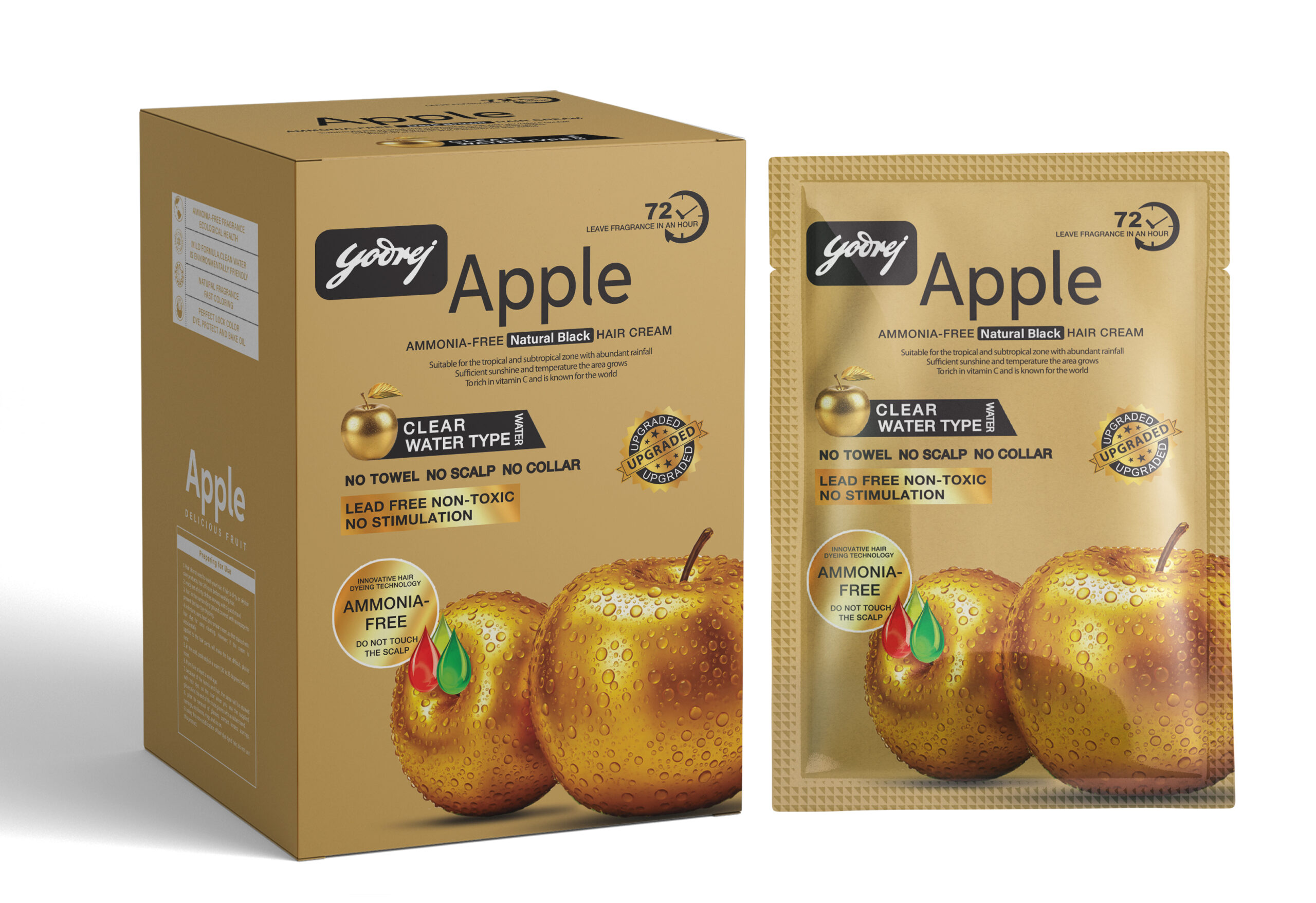 Yodrej Apple Ammonia-Free Natural Black Hair Cream – Clear Water Type (No-Stain Formula)